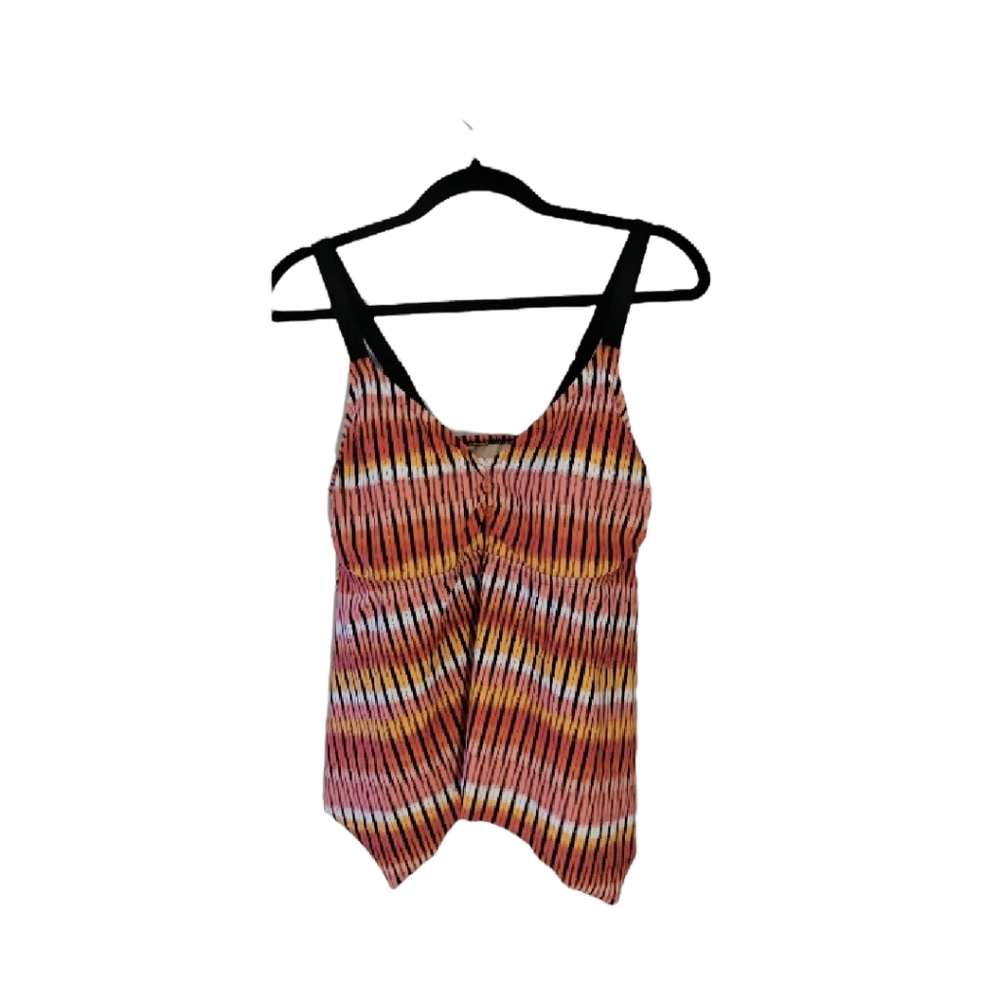 NEW  Ava & Viv  14W Plus Size  Tankini Top, Pink Coral, NWT, Shelf Bra, asymmetr